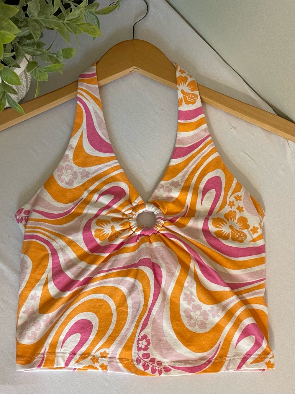 Hollister Pink & Orange Swirl Halter Top